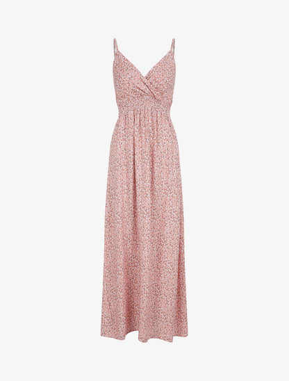 Robe longue à imprimé fleuri à fines bretelles - Rose - 1