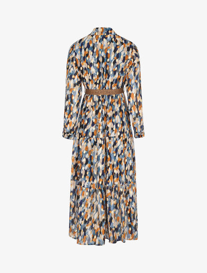 Robe longue à motif feuilles stylisées - Bleu marine - 2