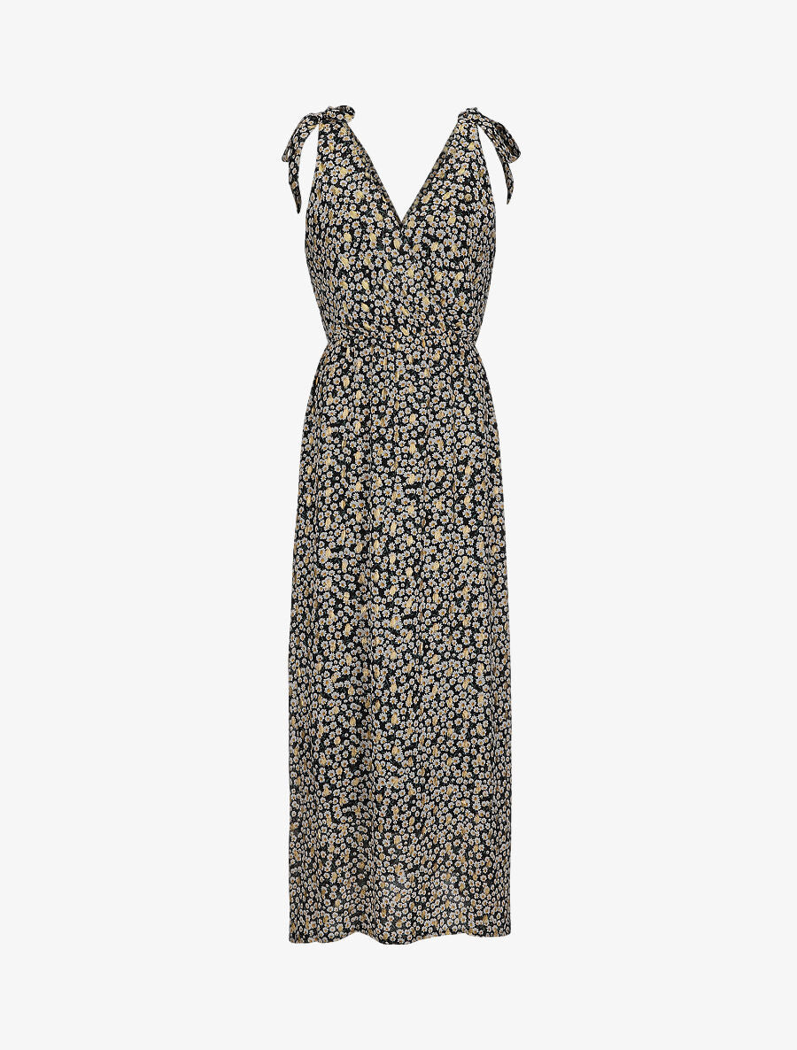 Robe bretelles à noeud imprimé marguerites - Noir - 4