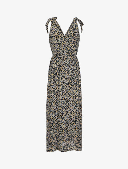 Robe bretelles à noeud imprimé marguerites - Noir - 4
