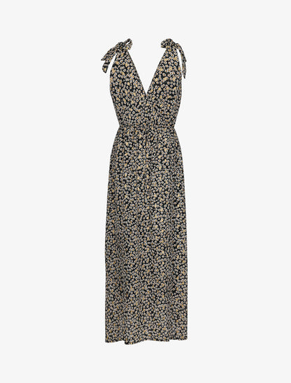 Robe bretelles à noeud imprimé marguerites - Noir - 2