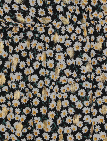 Robe bretelles à noeud imprimé marguerites - Noir - 3