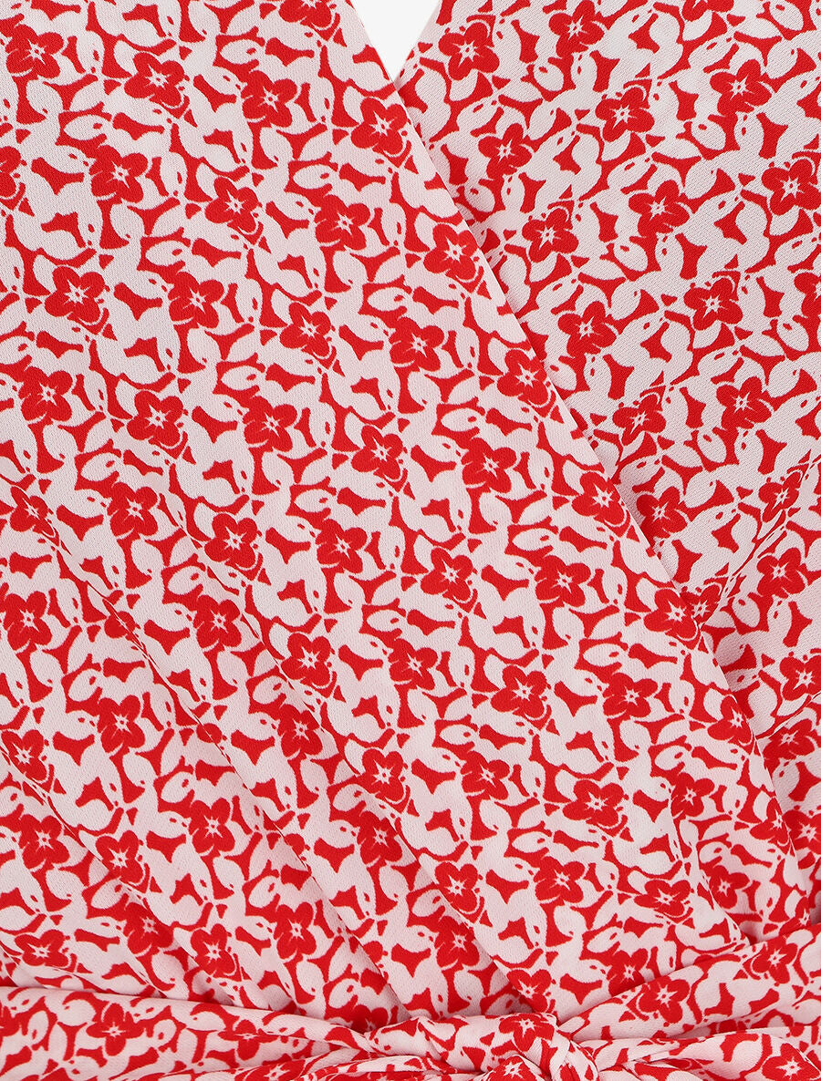 Robe mi-longue imprimée à bord volanté - Rouge - 3