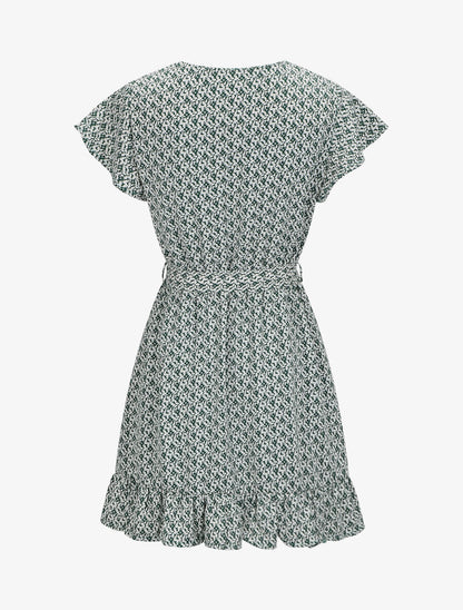 Robe mi-longue imprimée à bord volanté - Vert - 2