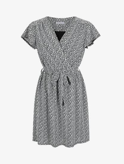 Robe mi-longue à imprimé fleuri - Noir - 1