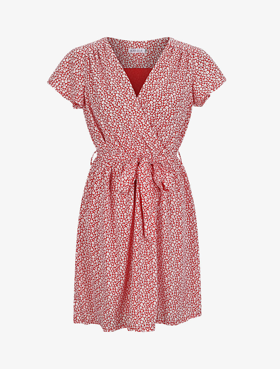 Robe mi-longue à imprimé fleuri - Rouge - 4
