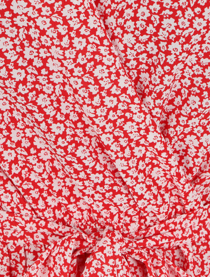 Robe mi-longue à imprimé fleuri - Rouge - 3