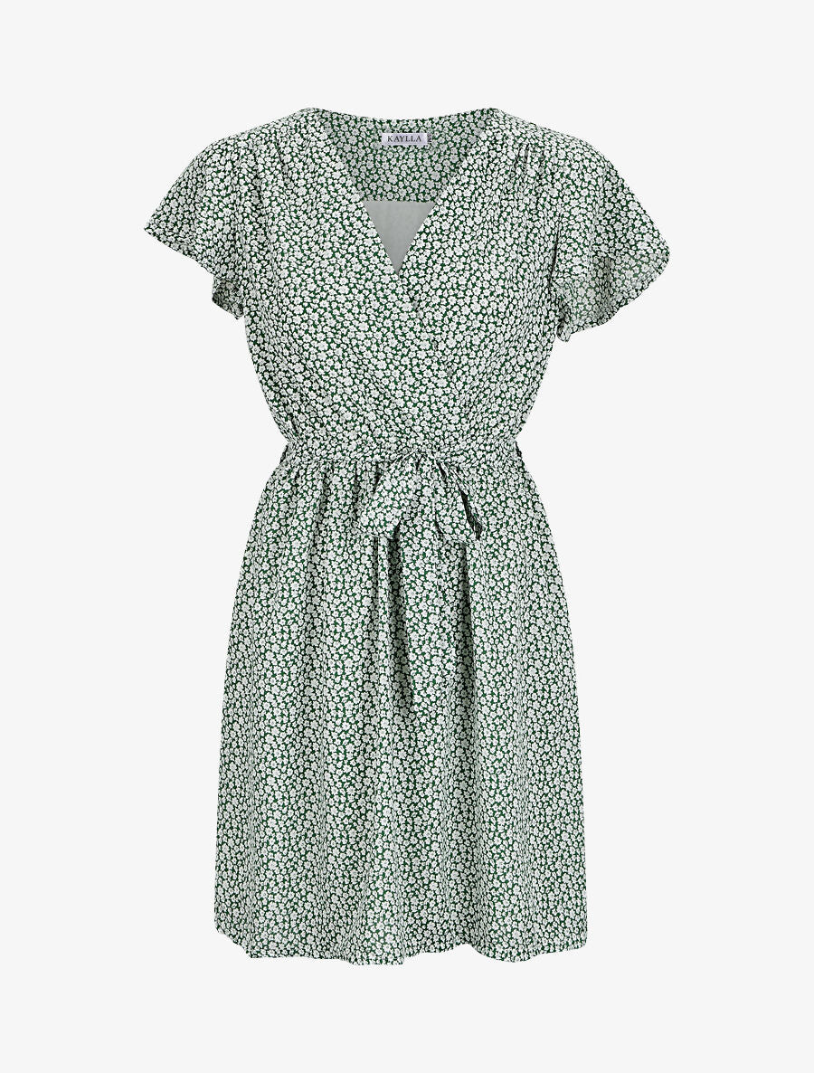 Robe mi-longue à imprimé fleuri - Vert - 1