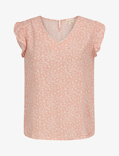 Blouse à imprimé fleuri et manches volantées - Rose - 1