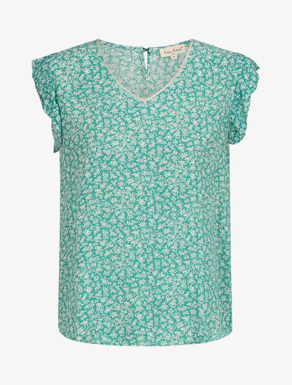 Blouse à imprimé fleuri et manches volantées - Vert - 4