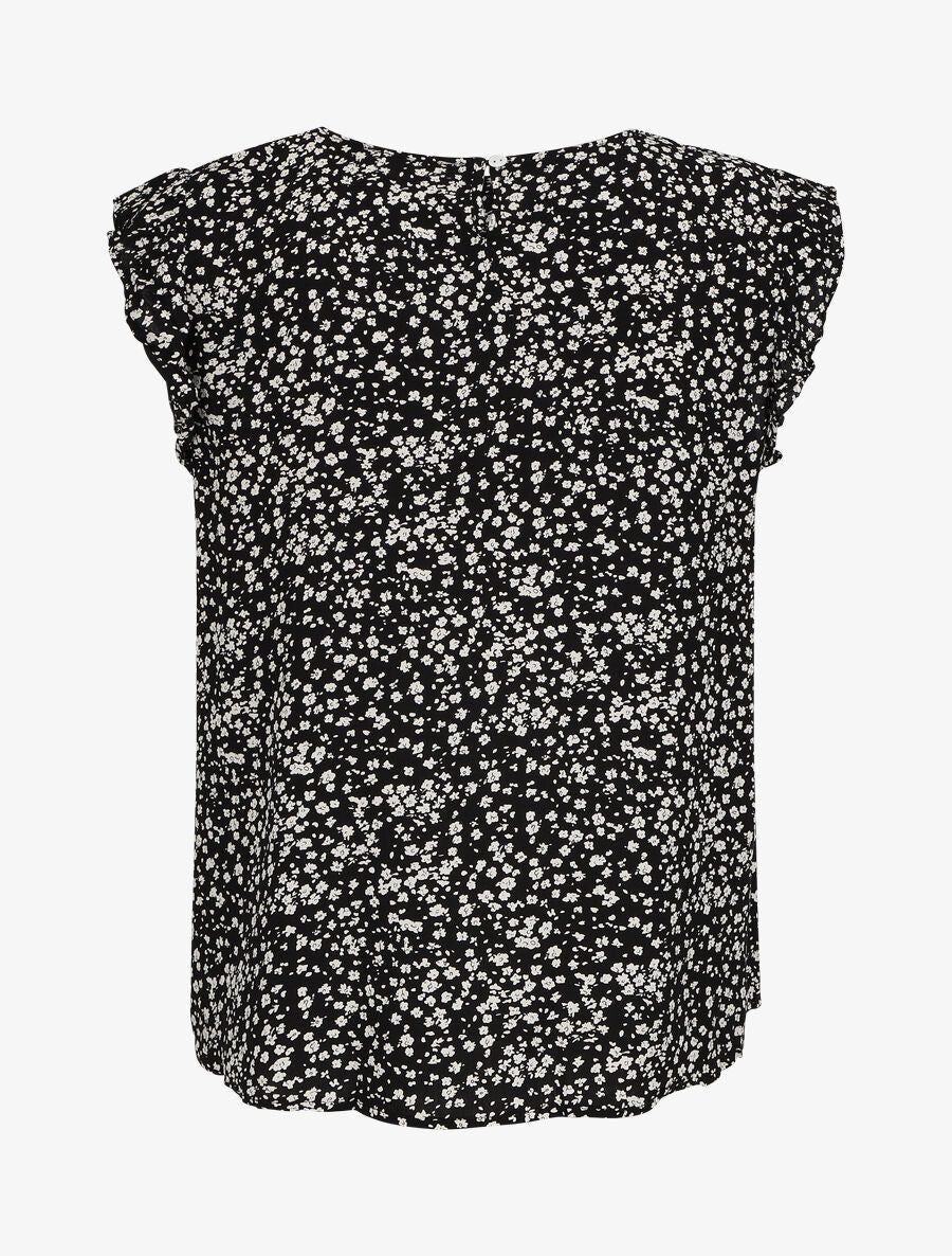 Blouse à imprimé petites fleurs et manches volantées - Noir - 2