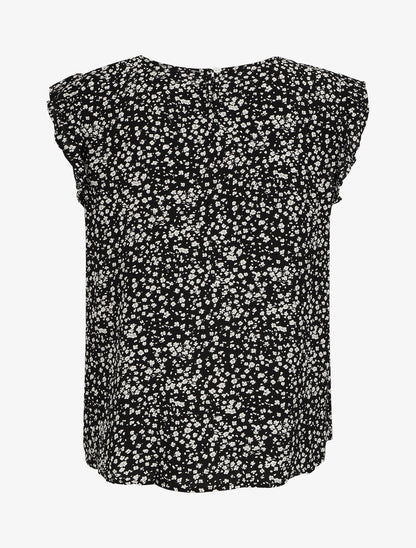 Blouse à imprimé petites fleurs et manches volantées - Noir - 2