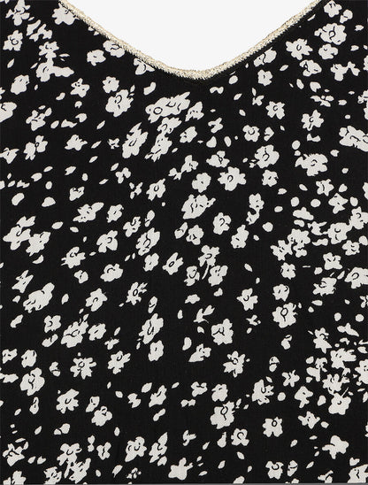 Blouse à imprimé petites fleurs et manches volantées - Noir - 3