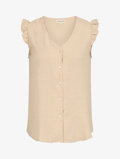 Blouse unie à manches volantées - Beige - 4