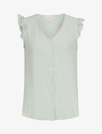 Blouse unie à manches volantées - Vert d&