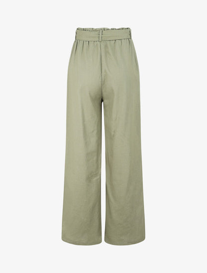 Pantalon paperbag en lin - Kaki - 2