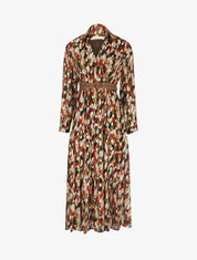 Robe longue à motif feuilles stylisées - Kaki - 1