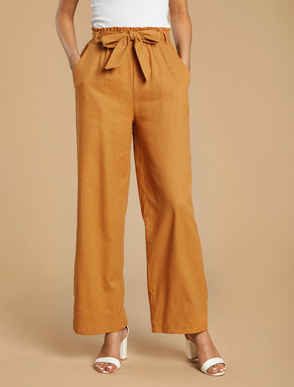 Pantalon paperbag en lin - Moutarde - 4