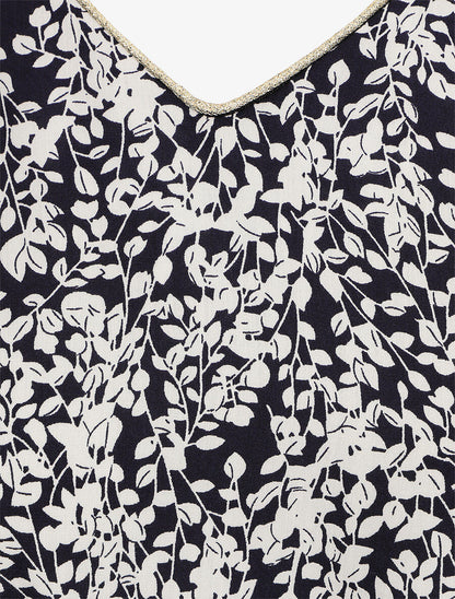 Robe droite à imprimé feuillage - Marine - 3