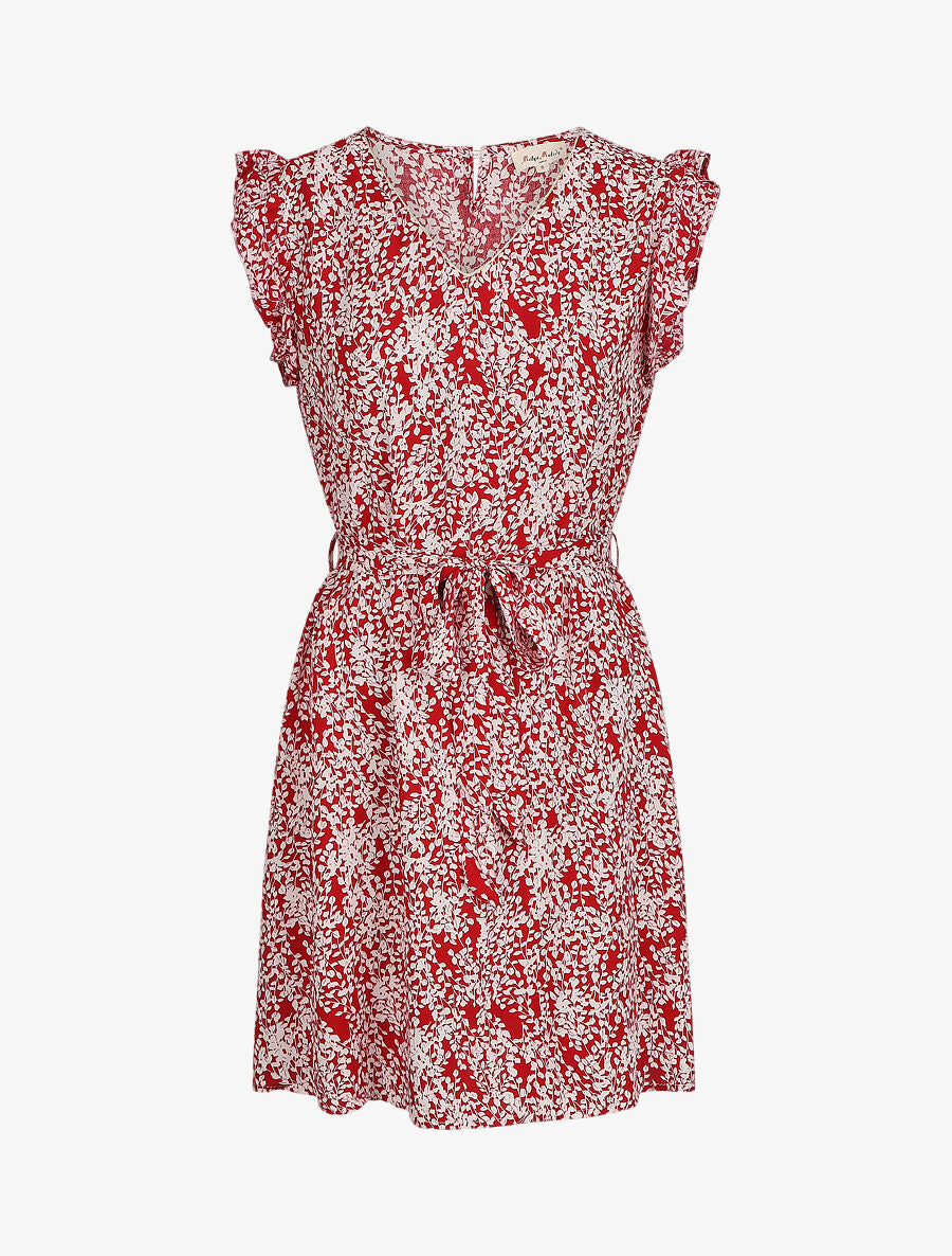 Robe droite à imprimé feuillage - Rouge - 5