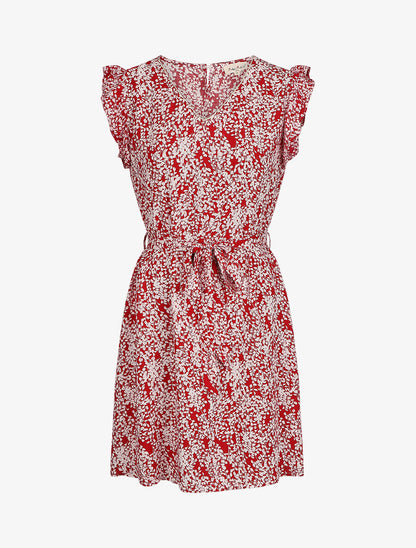 Robe droite à imprimé feuillage - Rouge - 5