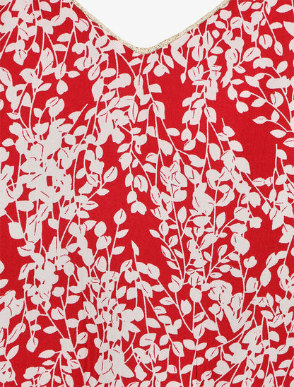 Robe droite à imprimé feuillage - Rouge - 3