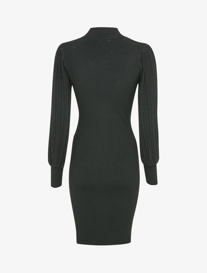 Robe pull à manches bouffantes en maille tressée - Noir - 2