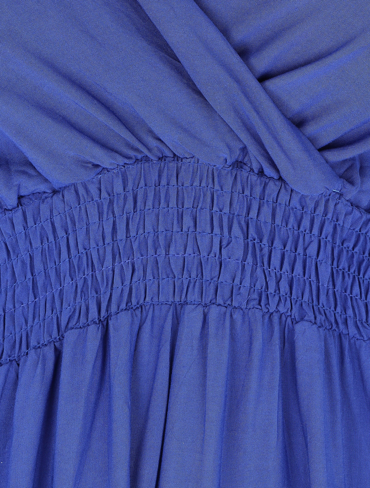 Robe longue unie à taille et dos élastiqués - Bleu - 3