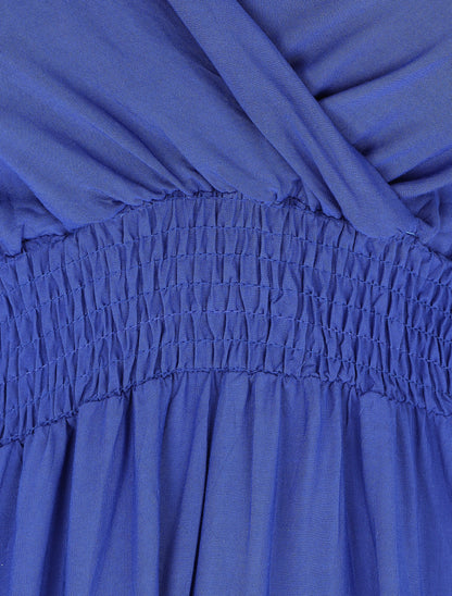 Robe longue unie à taille et dos élastiqués - Bleu - 3
