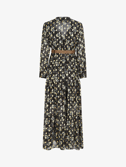 Robe longue en voile imprimé fleuri - Noir - 2
