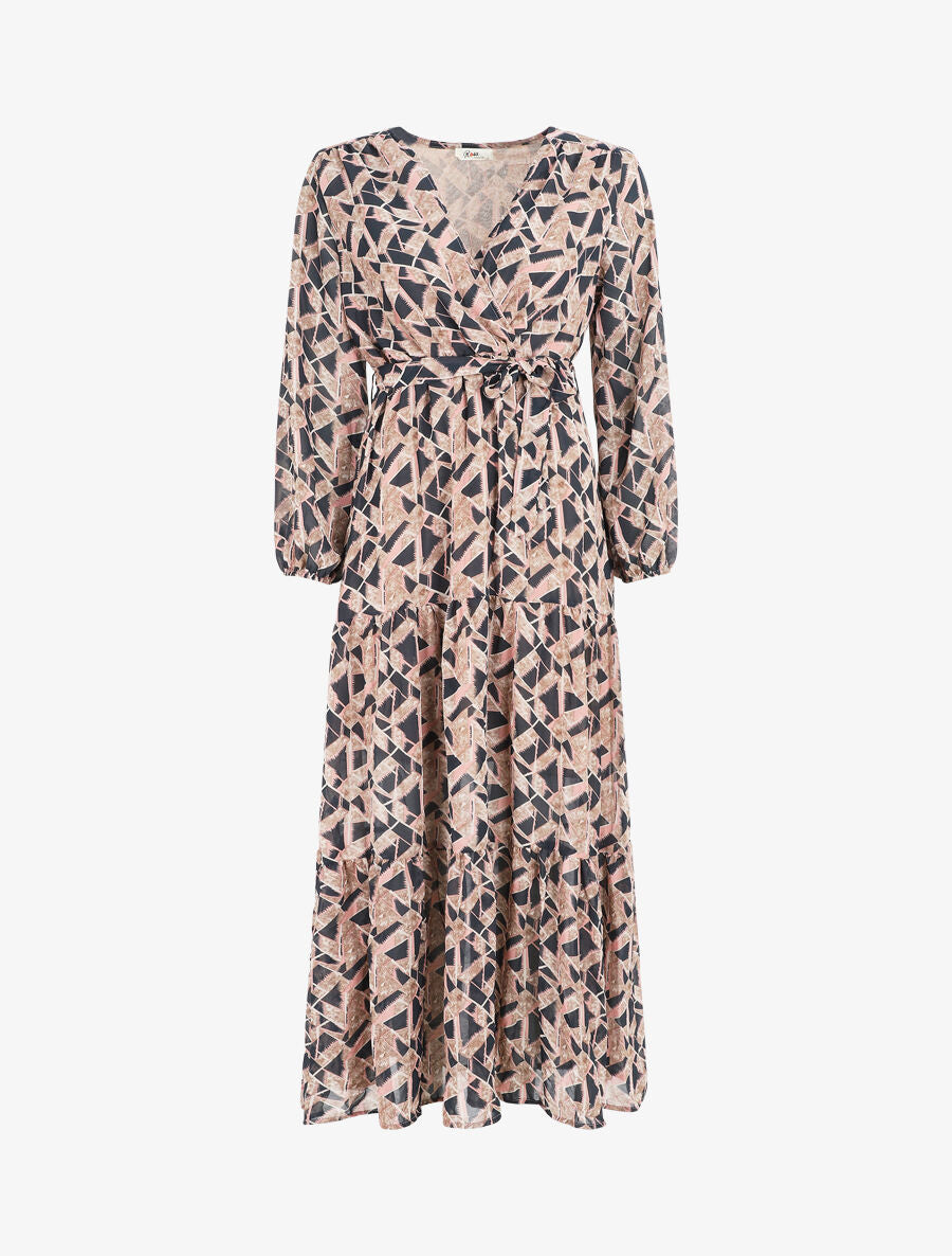 Robe longue en voile imprimé graphique - Marine - 1