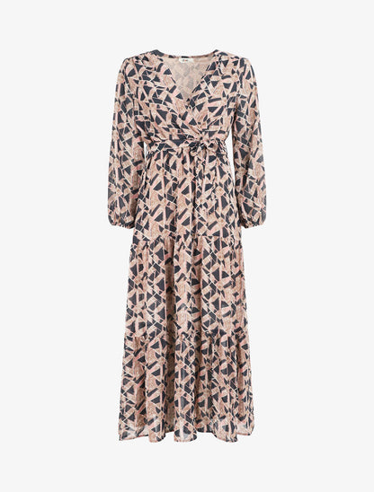 Robe longue en voile imprimé graphique - Marine - 1