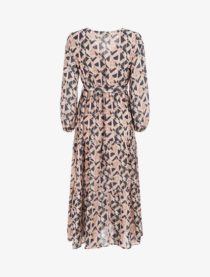 Robe longue en voile imprimé graphique - Marine - 2