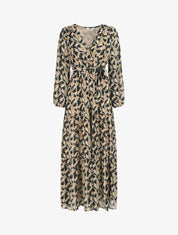 Robe longue en voile imprimé graphique - Noir - 1