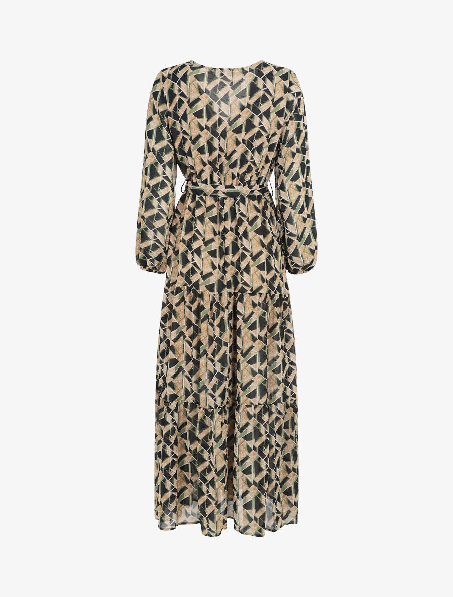 Robe longue en voile imprimé graphique - Noir - 2