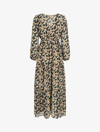 Robe longue en voile imprimé graphique - Noir - 2