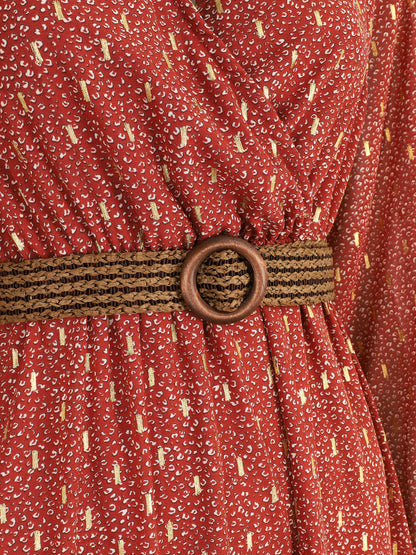 Robe longue en voile léopard irisé - Rouille - 3