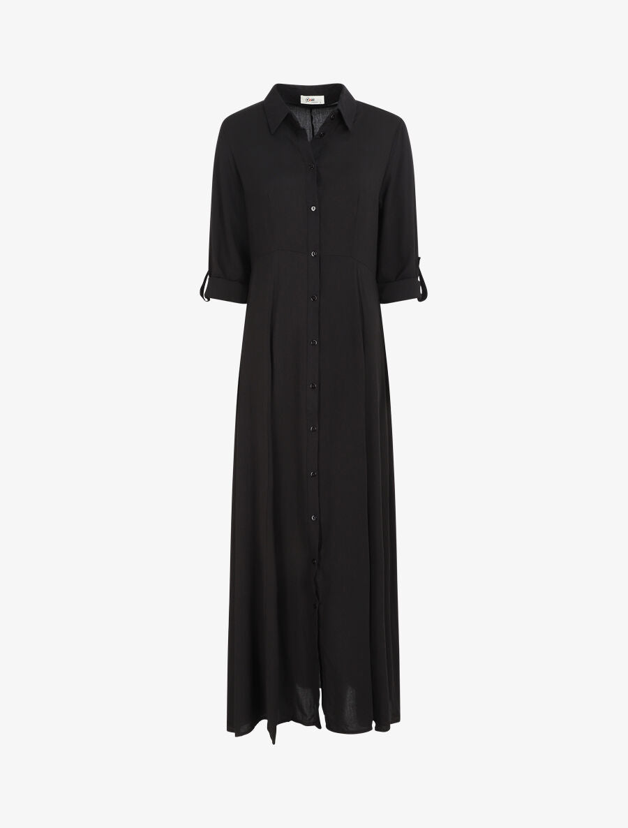 Robe chemise longue unie - Noir - 4