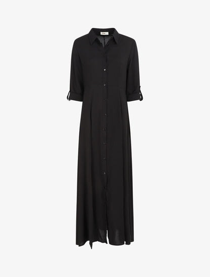 Robe chemise longue unie - Noir - 4