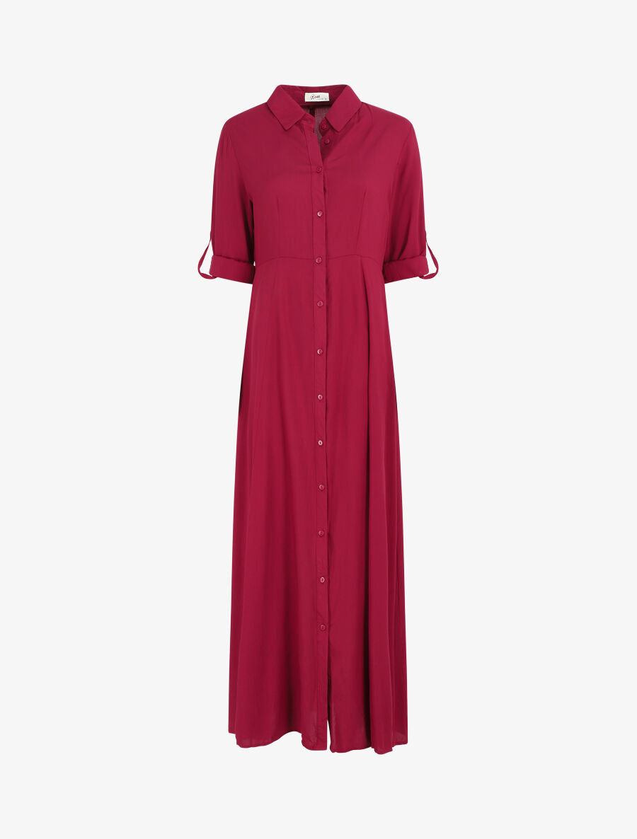Robe chemise longue unie - Bordeaux - 1