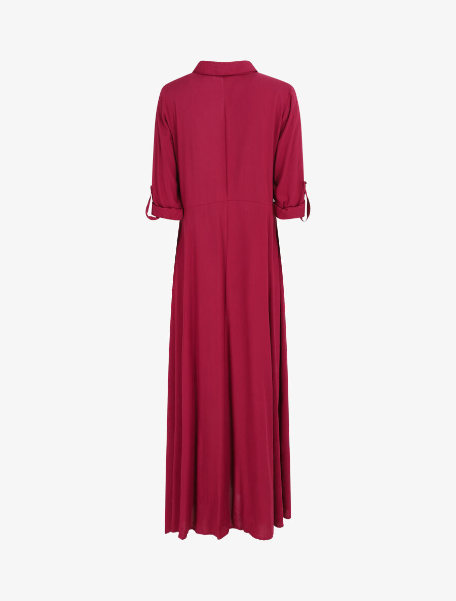 Robe chemise longue unie - Bordeaux - 2