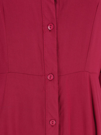 Robe chemise longue unie - Bordeaux - 3