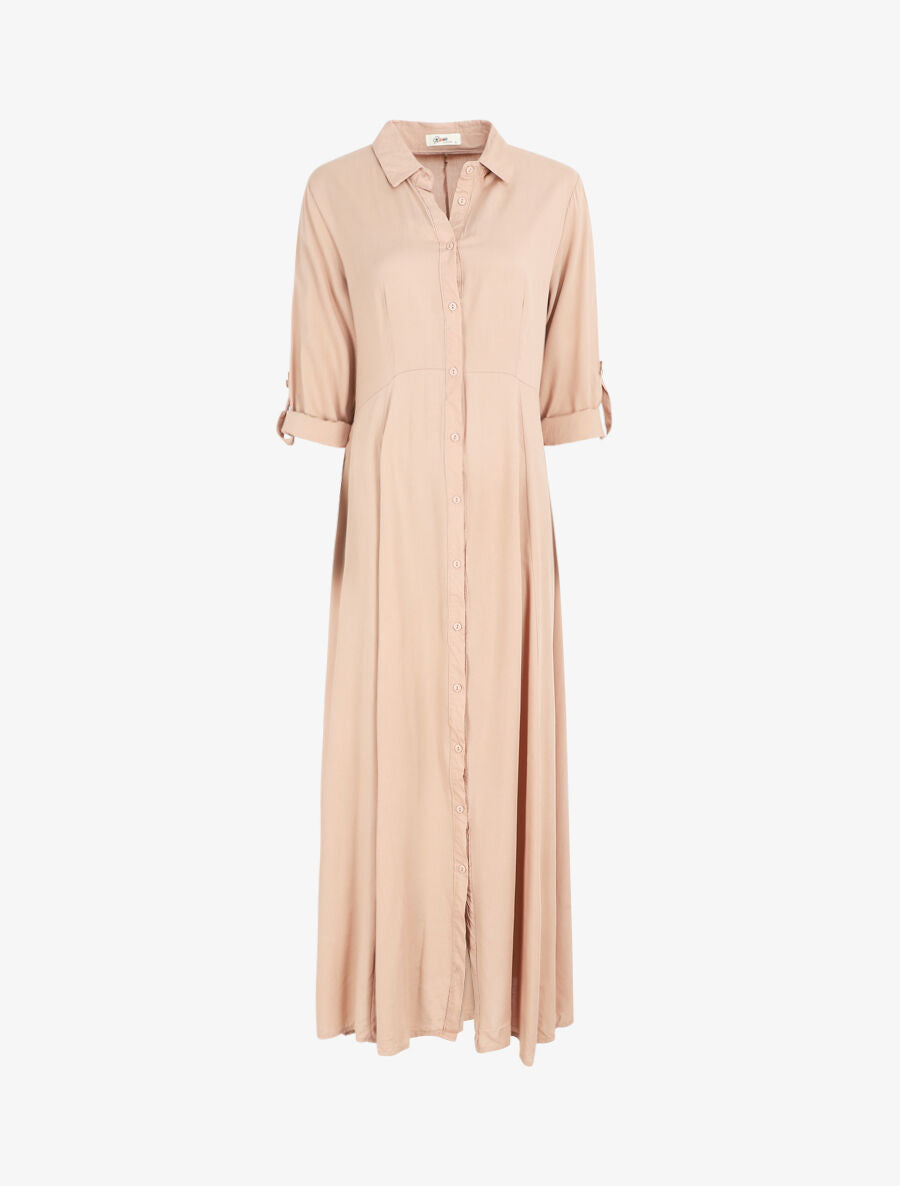 Robe chemise longue unie - Beige - 4