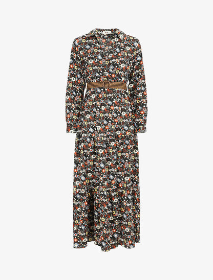 Robe longue imprimé floral - Noir - 5