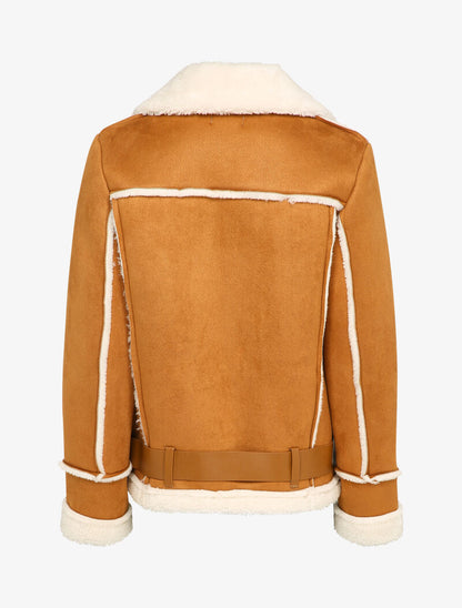 Veste style peau lainée en suédine - Camel - 2