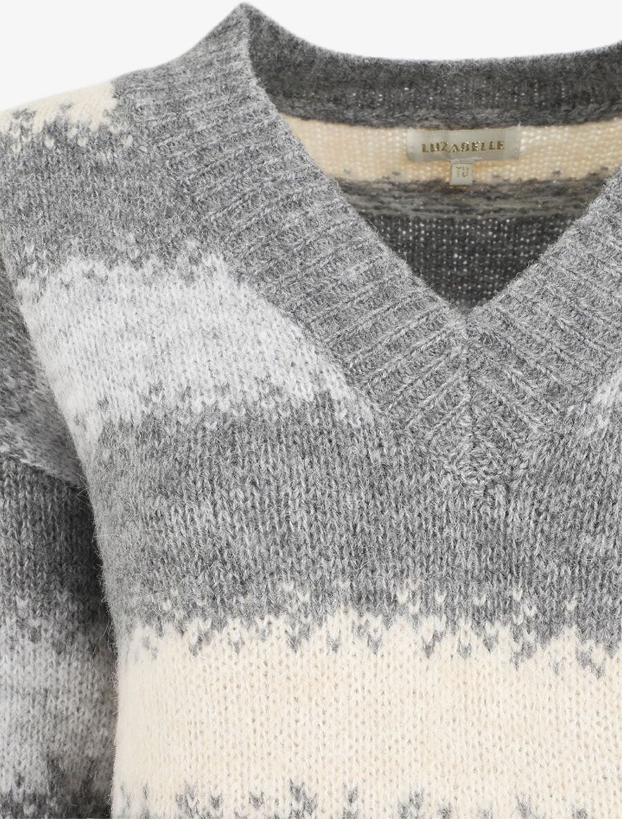 Pull en laine mélangé à motif rayé - Gris - 3