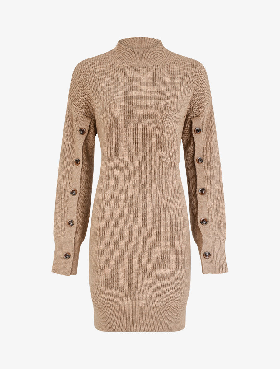 Robe pull à manches boutonnées - Camel - 7