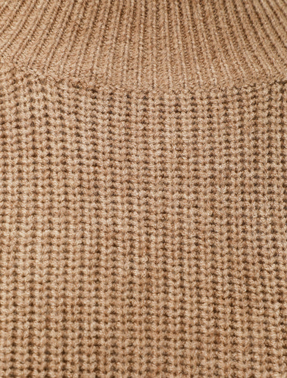 Robe pull à manches boutonnées - Camel - 3