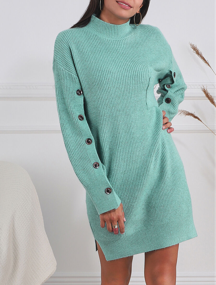 Robe pull à manches boutonnées - Turquoise - 6