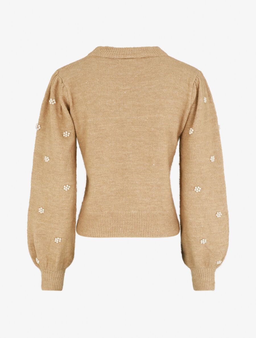 Pull manches ballon et perles - Camel - 2